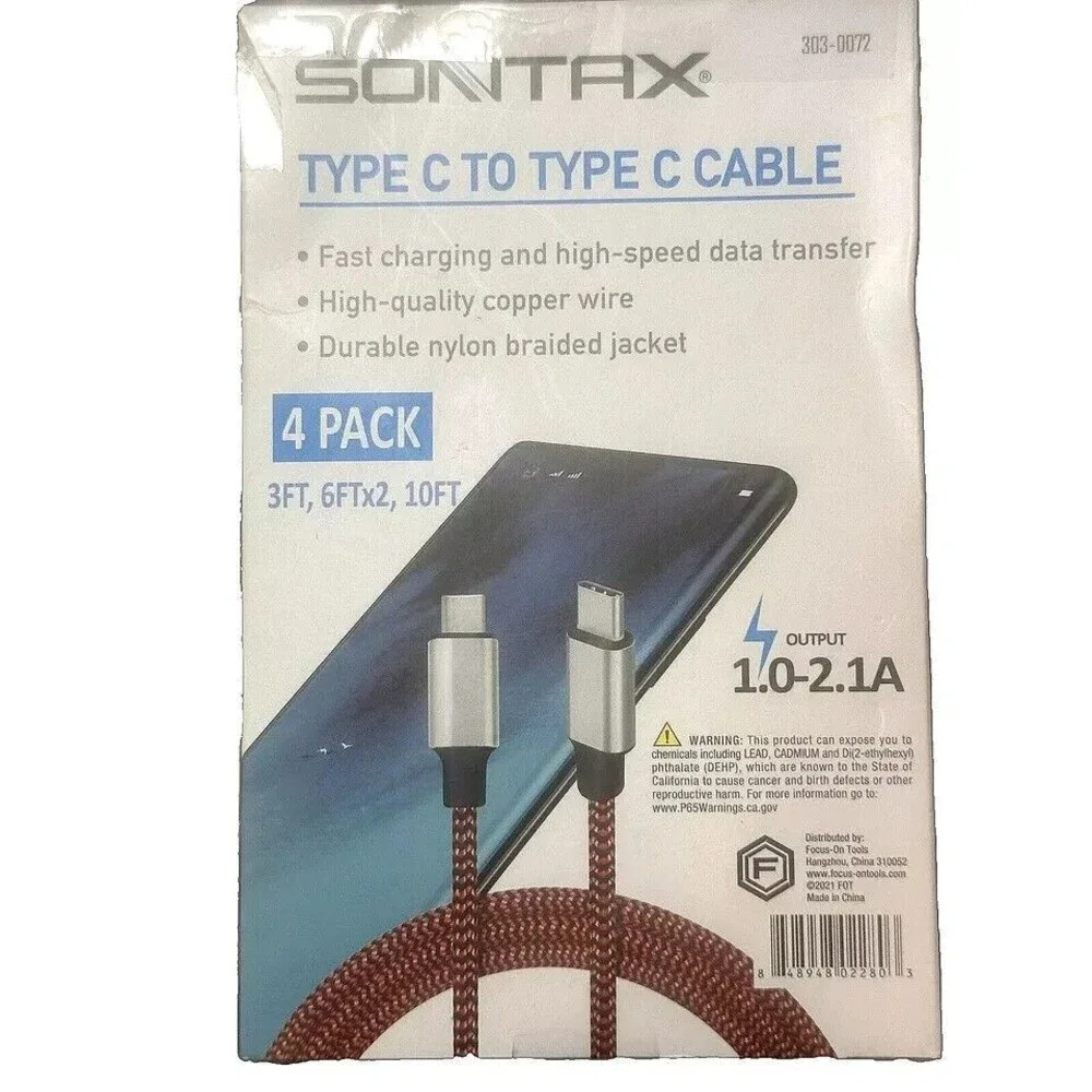 😍SONTAX Type‎ C to Type C Data Cables Durable Braided 4 Pack LOW PRICE
